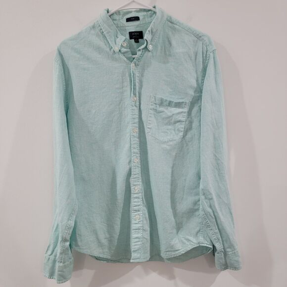 J Crew Mens Button Up Shirt Size Medium Linen Striped Beach Business Casual - Picture 1 of 8